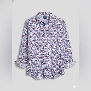 HAIKU COLLECTIVE Men’s Boho Botanical Print Button Up Shirt Floral Blue Maroon